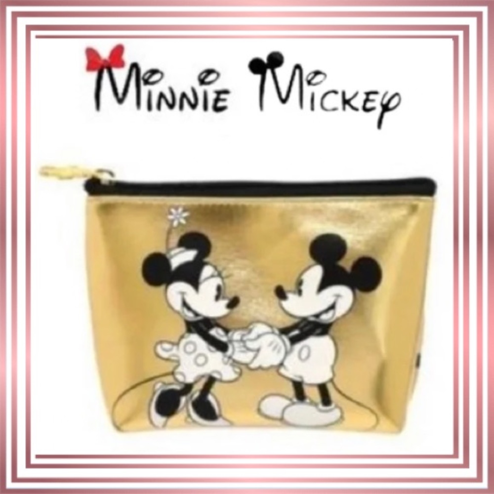 MICKEY & MINNIE Gold Colored Cosmetic Bag